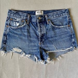 Agolde Parker distressed denim shorts in Rocksteady
